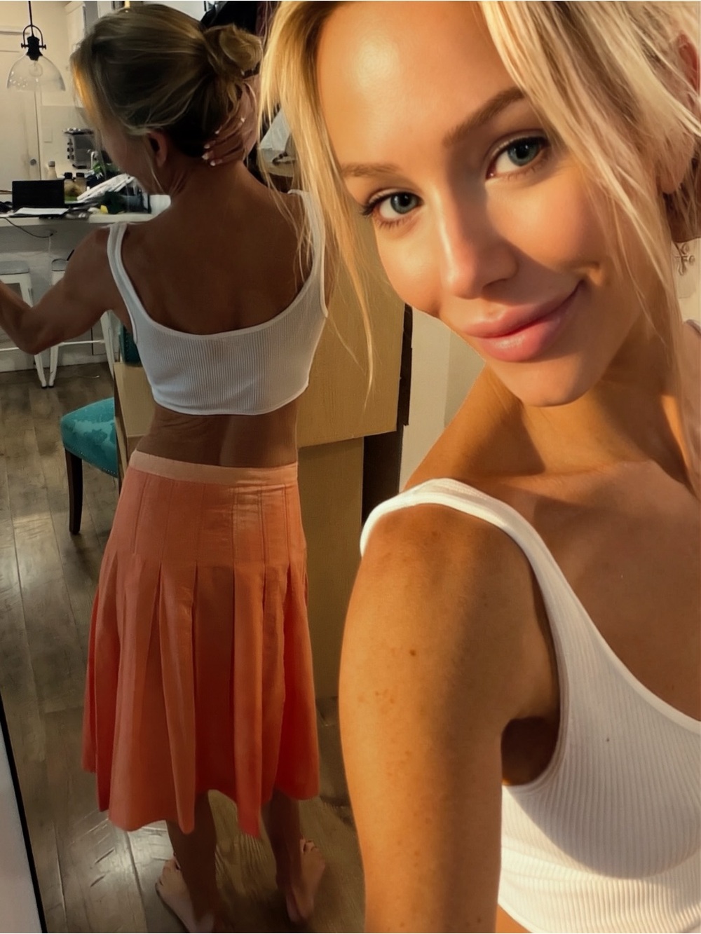 Theory Orange Pleated Circle Skirt
